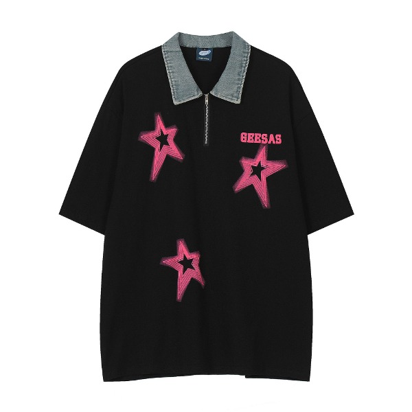 가바바 남녀공용 레트로 스타 오버핏 데님 카라 반팔 티셔츠 G76819 (빅사이즈 M~XL) - 10대, 20대, 30대 여성쇼핑몰 남성쇼핑몰 | 가바바