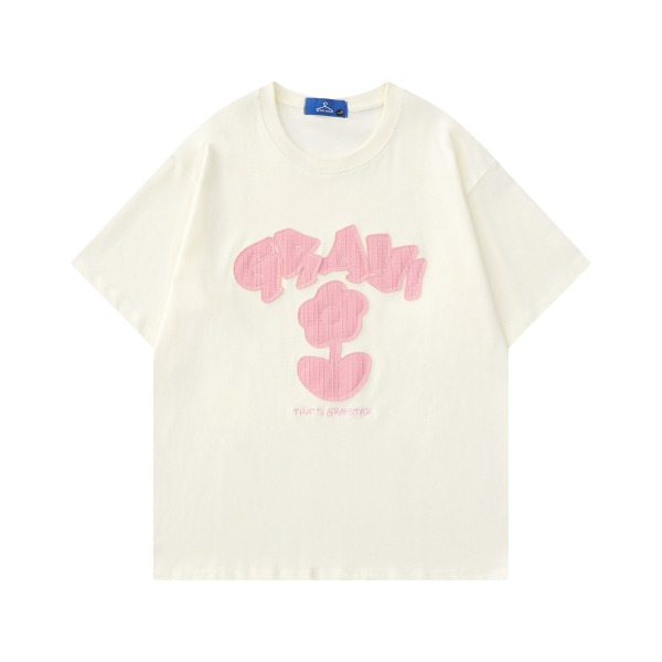 가바바 남녀공용 스티치 플라워 포인트 오버핏 반팔 티셔츠 G77063 (빅사이즈 S~XL) - 10대, 20대, 30대 여성쇼핑몰 남성쇼핑몰 | 가바바