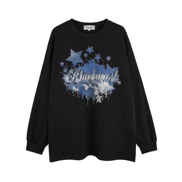 가바바 남녀공용 구름과 별이 그려진 오버핏 긴팔 티셔츠 G77736 (빅사이즈 M~2XL) - 10대, 20대, 30대 여성쇼핑몰 남성쇼핑몰 | 가바바