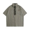 가바바 남녀공용 체크 넥타이 격자 무늬 카라 반팔 셔츠 G77163